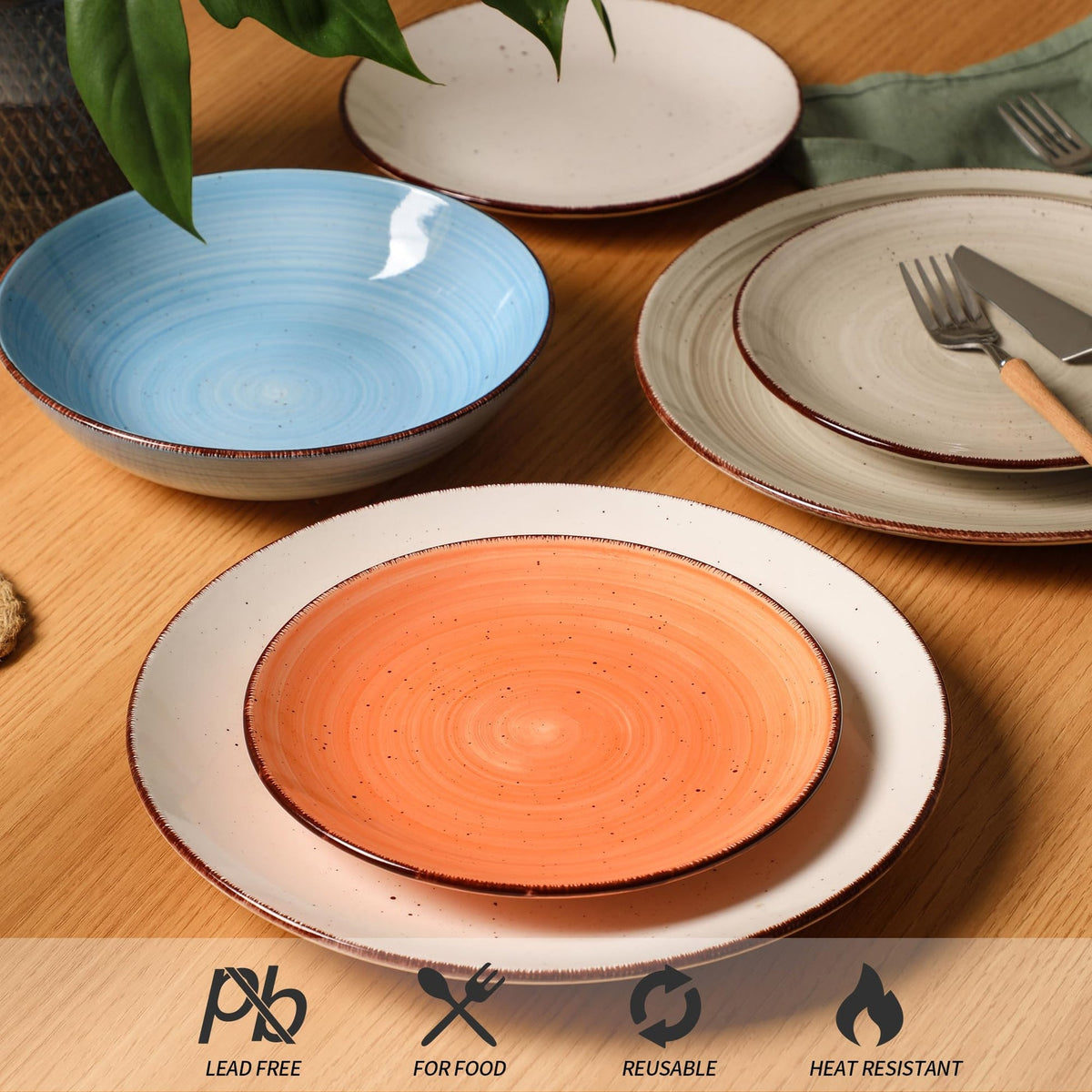MartBig Ceramic Dinner Plates – Set of 6, 10.5 Inch, Blue