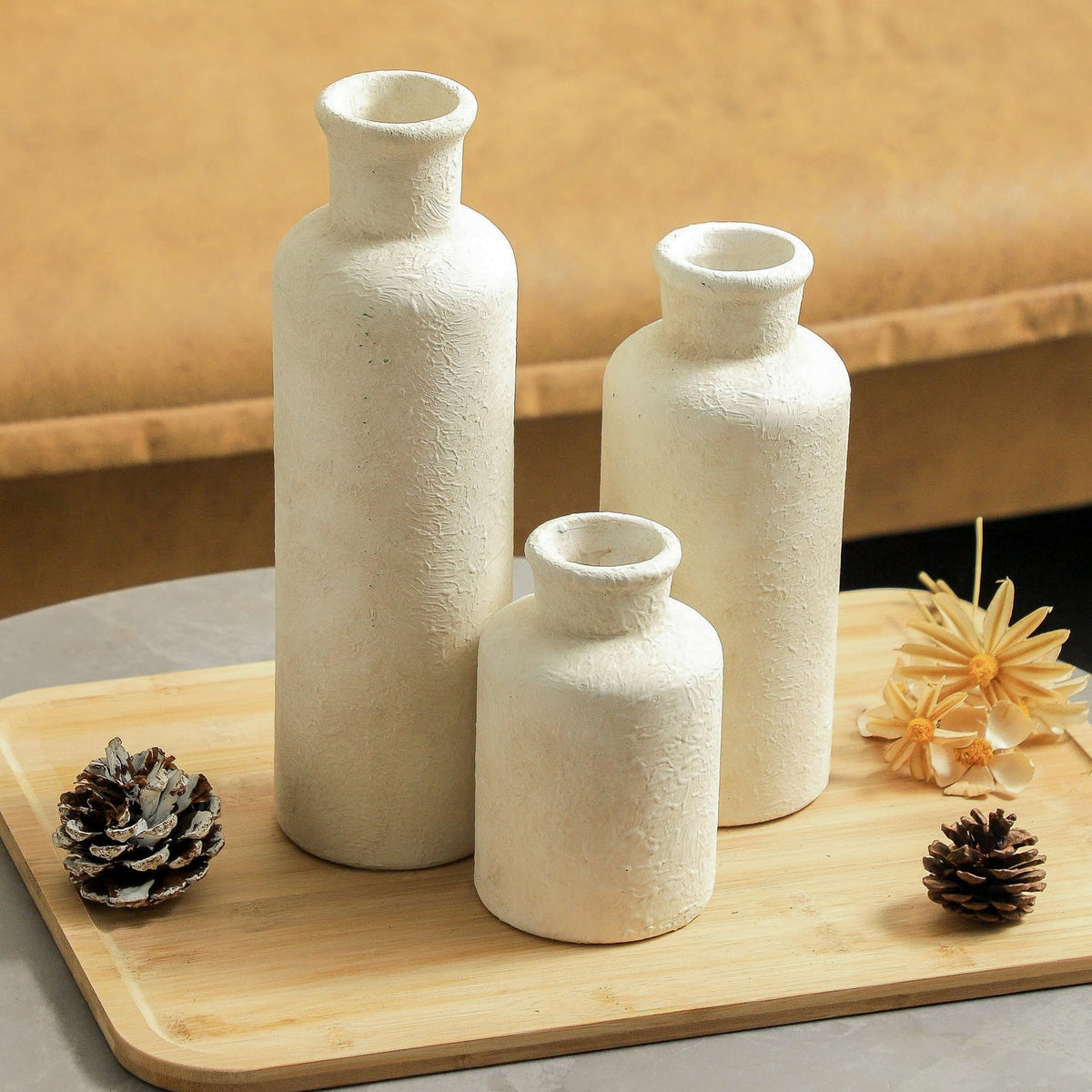 MartBig Ceramic Vases Set of 3 – Whitewashed Neutral, Farmhouse Decor