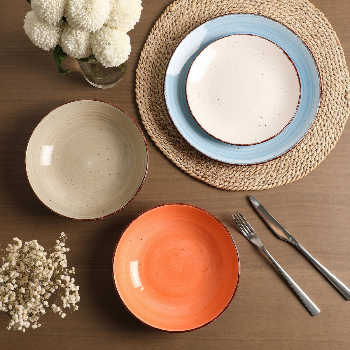 MartBig Ceramic Dinner Plates – Set of 6, 10.5 Inch, Blue