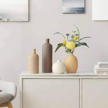 MartBig Modern Ceramic Vase Set of 4 – Neutral Colors, Coffee Mix