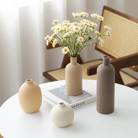MartBig Modern Ceramic Vase Set of 4 – Neutral Colors, Coffee Mix