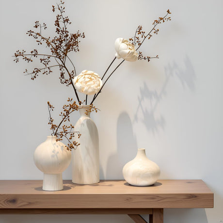 MartBig Ceramic Vase Set of 3 – White & Beige, Stone-Look Texture