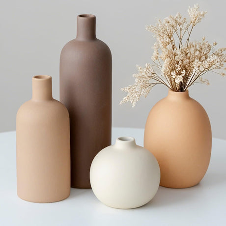 MartBig Modern Ceramic Vase Set of 4 – Neutral Colors, Coffee Mix