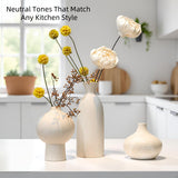 MartBig Ceramic Vase Set of 3 – White & Beige, Stone-Look Texture
