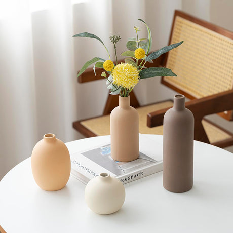 MartBig Modern Ceramic Vase Set of 4 – Neutral Colors, Coffee Mix