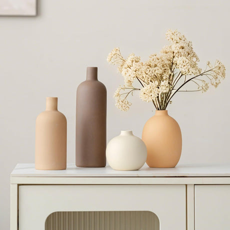 MartBig Modern Ceramic Vase Set of 4 – Neutral Colors, Coffee Mix