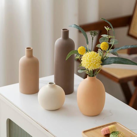 MartBig Modern Ceramic Vase Set of 4 – Neutral Colors, Coffee Mix