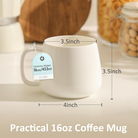 MartBig 16oz Stackable Ceramic Coffee Mugs – Set of 4, White