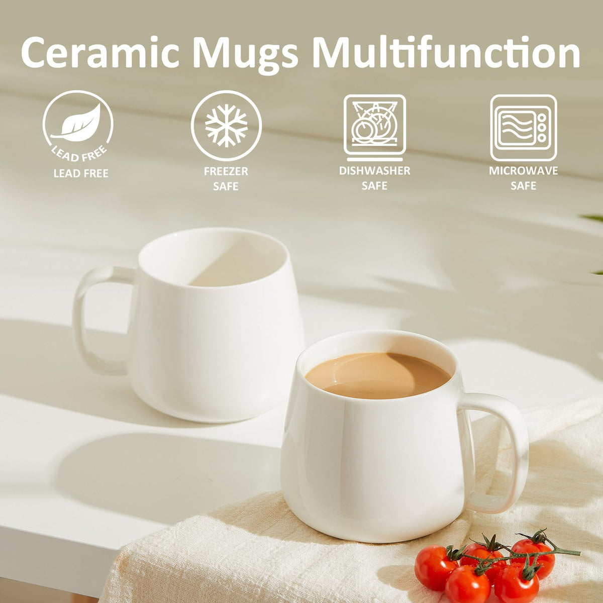 MartBig 16oz Stackable Ceramic Coffee Mugs – Set of 4, White