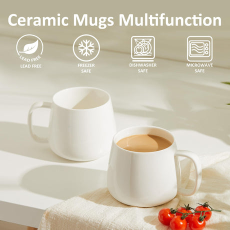 MartBig 16oz Stackable Ceramic Coffee Mugs – Set of 4, White