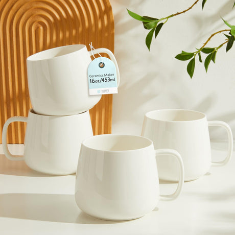 MartBig 16oz Stackable Ceramic Coffee Mugs – Set of 4, White