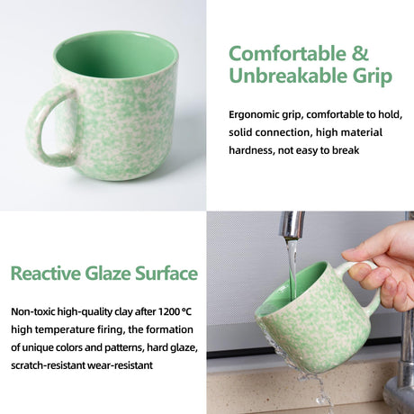 MartBig 12oz Ceramic Coffee Mugs – Set of 4, Green