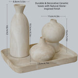 MartBig Ceramic Vase Set of 3 – White & Beige, Stone-Look Texture