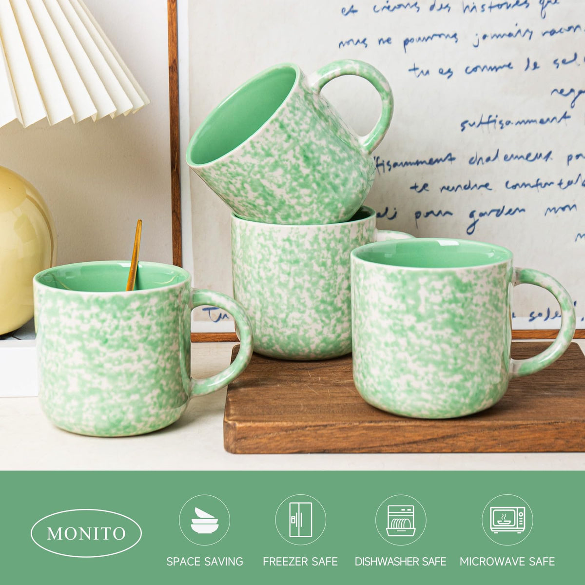 MartBig 12oz Ceramic Coffee Mugs – Set of 4, Green