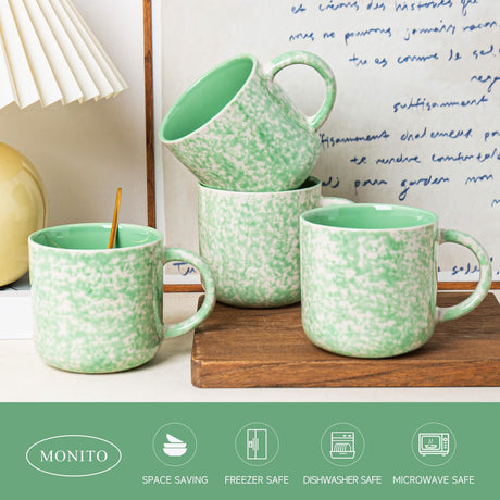 MartBig 12oz Ceramic Coffee Mugs – Set of 4, Green
