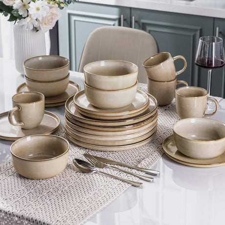 MartBig Stoneware Dinnerware Set – Reactive Glaze, Service for 8
