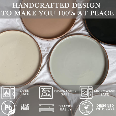 MartBig Ceramic Flat Plates – Set of 6, 8 Inch, Neutral Colors