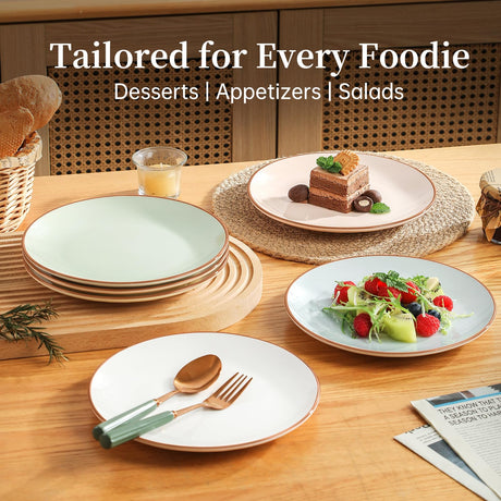 MartBig Colorful Ceramic Dessert Plates – Set of 6, 8 Inch, Assorted Colors