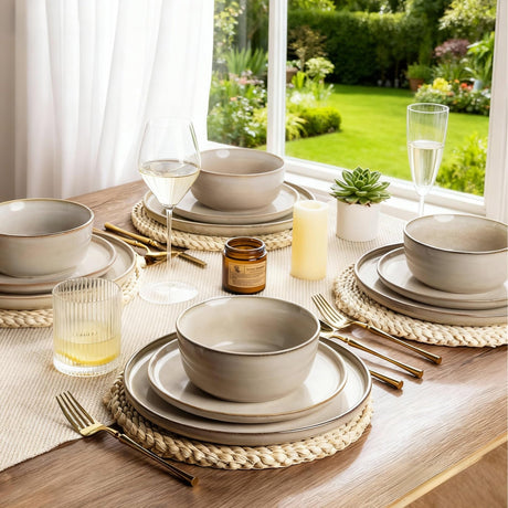 MartBig Stoneware Dinnerware Set – Reactive Glaze, Service for 8