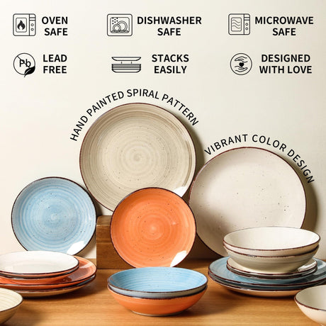 MartBig Ceramic Dinner Plates – Set of 6, 10.5 Inch, Blue