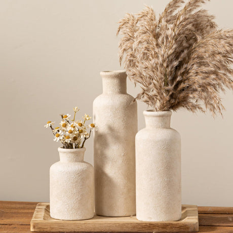 MartBig Ceramic Vases Set of 3 – Whitewashed Neutral, Farmhouse Decor