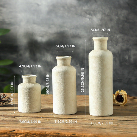MartBig Ceramic Vases Set of 3 – Whitewashed Neutral, Farmhouse Decor