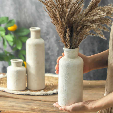 MartBig Ceramic Vases Set of 3 – Whitewashed Neutral, Farmhouse Decor