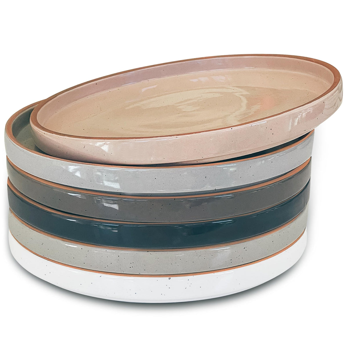 MartBig Ceramic Flat Plates – Set of 6, 8 Inch, Neutral Colors