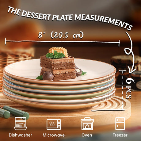 MartBig Colorful Ceramic Dessert Plates – Set of 6, 8 Inch, Assorted Colors