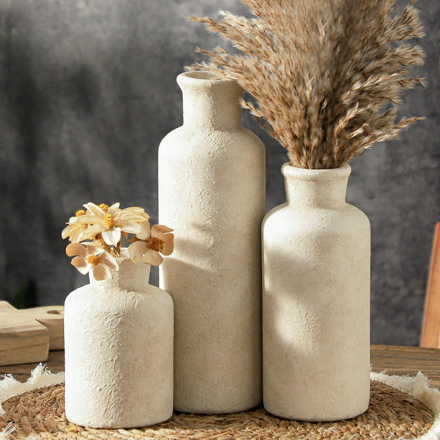 MartBig Ceramic Vases Set of 3 – Whitewashed Neutral, Farmhouse Decor