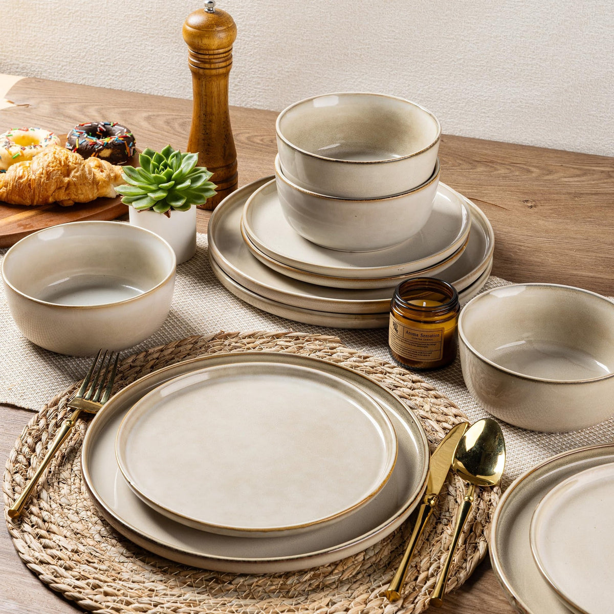 MartBig Stoneware Dinnerware Set – Reactive Glaze, Service for 8